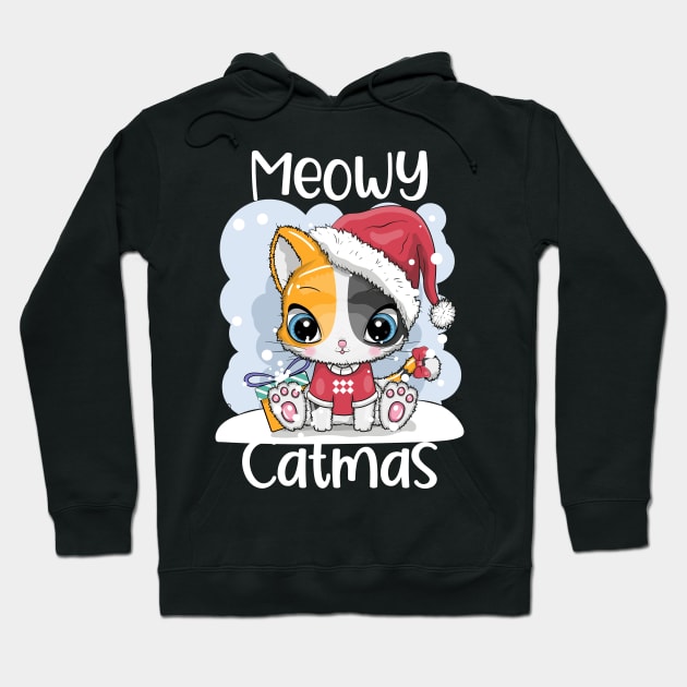 Meowy Catmas Cute Cat Santa Claus Christmas Gift Hoodie by BadDesignCo